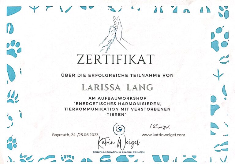 Tiekommunikation verstorbene Tiere Zertifikat