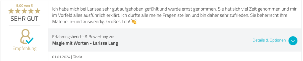 Foto der Rezension von Gisela bei Proven Expert