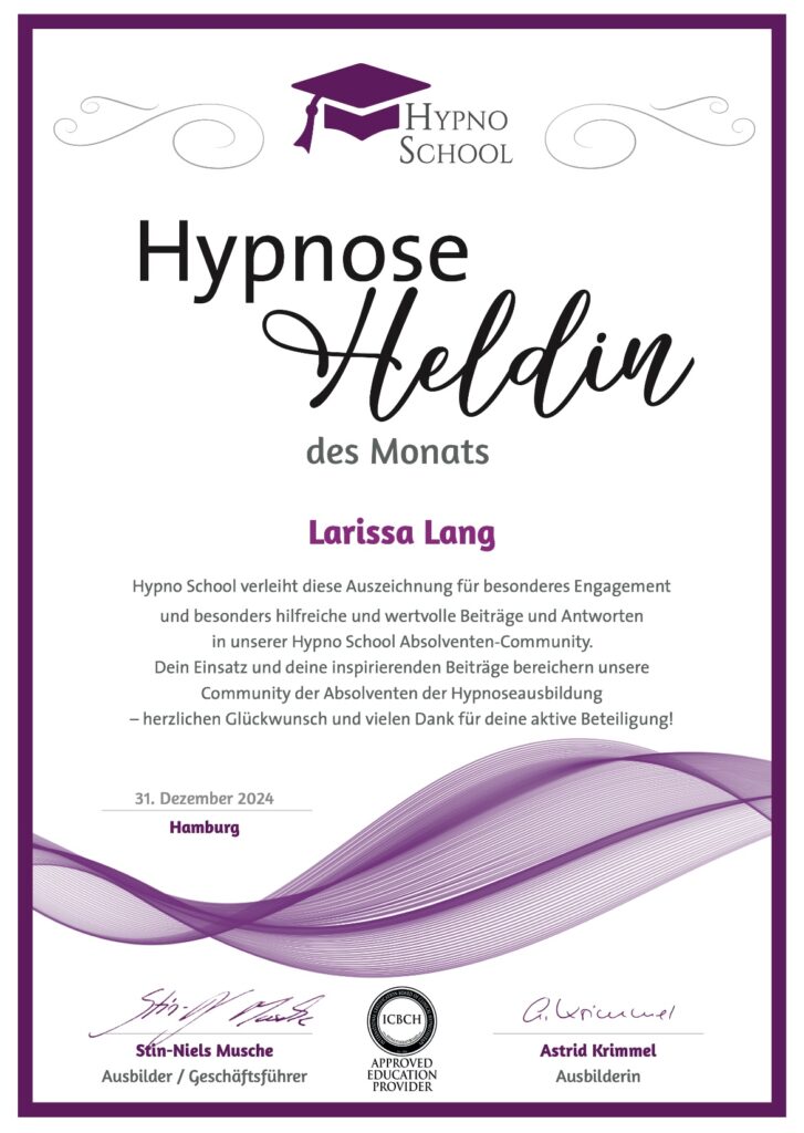 Hypnose Heldin Zertifikat