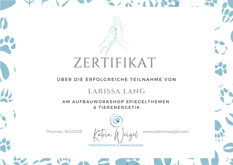 Spiegelthemen & Tierenergetik Tierkommunikations Zertifikat