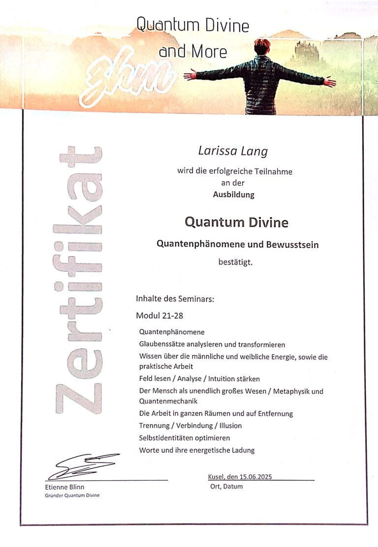 Quantenphänomene und Bewusstsein Zertifikat von Etienne Blinn
