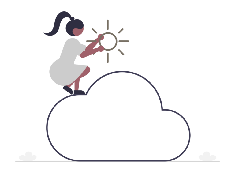 Foto einer Frau auf Wolke bringt Sonne