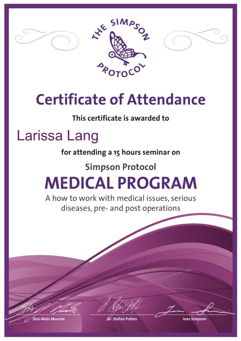 Simpson Protokoll Medical Programm Zertifikat von Hypno School